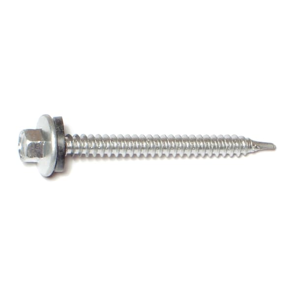 Self-Drilling Screw, #10 x 2 in, Silver Ruspert Steel Flange Hex Head External Hex Drive, 500 PK